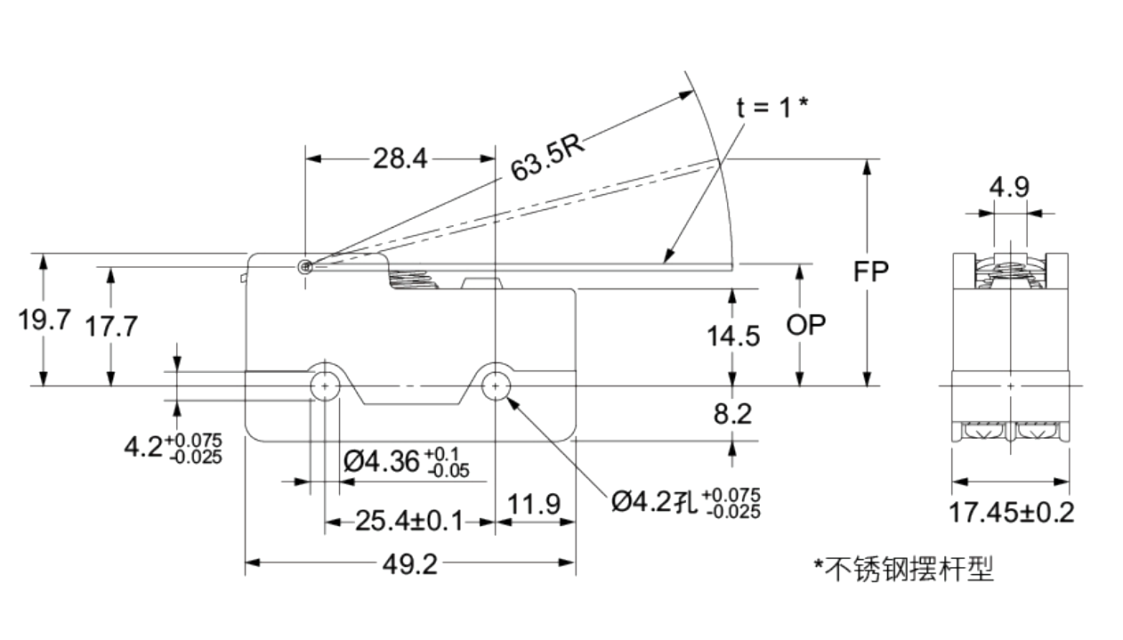 结构尺寸图 - DZ-10GW-1B双联