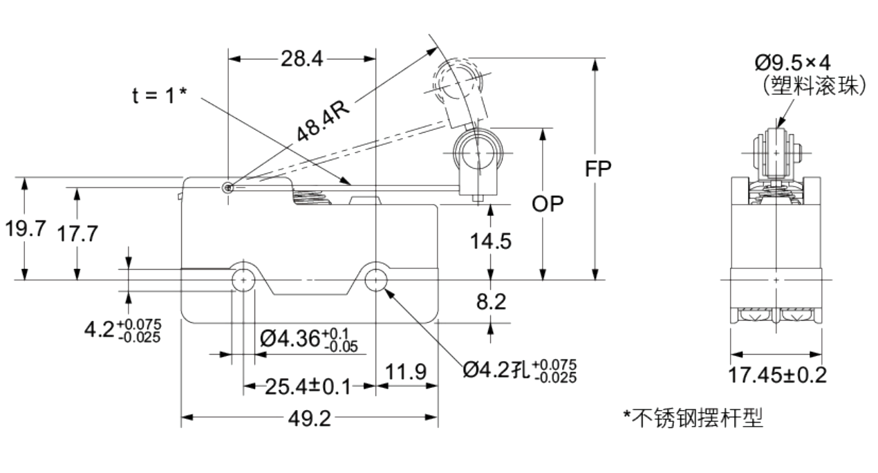 结构尺寸图 - DZ-10GW2-1B双联