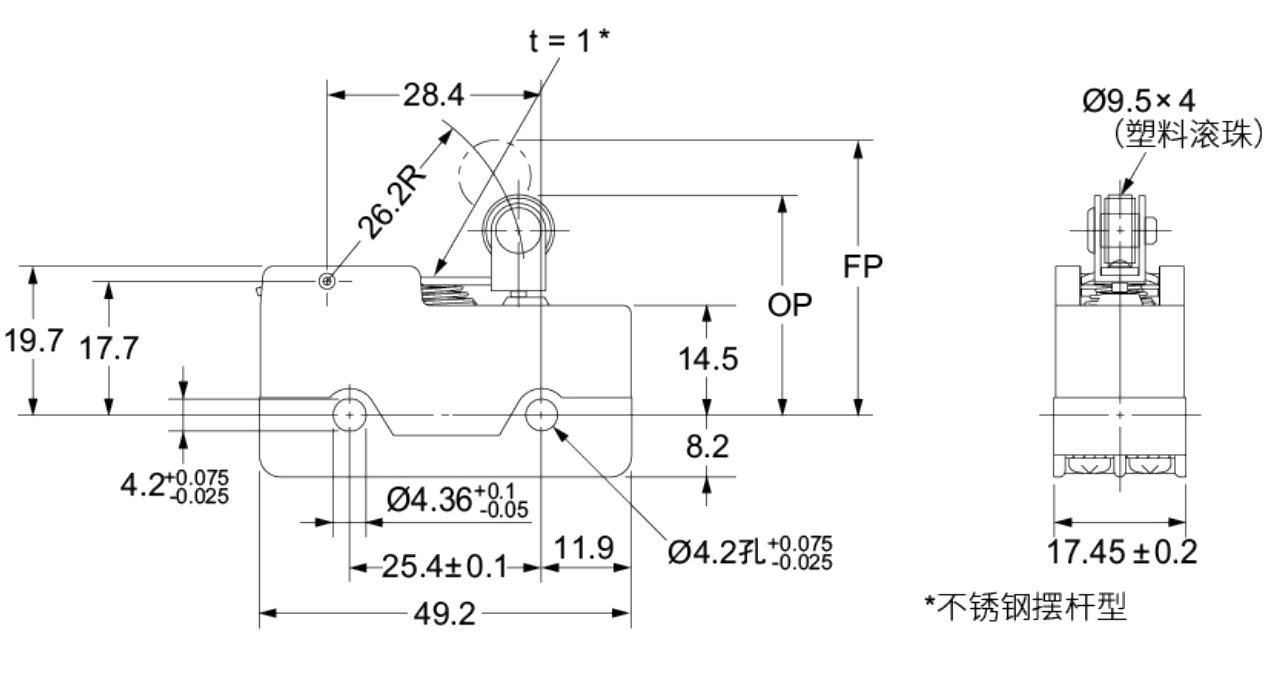结构尺寸图 - DZ-10GW22-1B双联