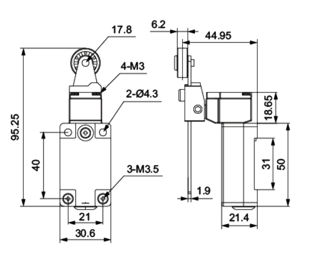 结构尺寸图 - SD-8108G（钢轮）